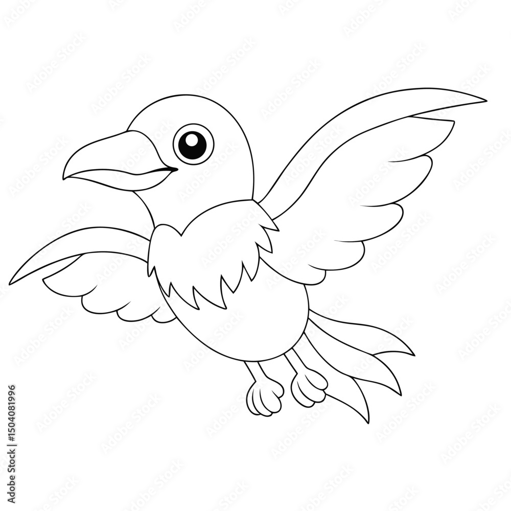 Fototapeta premium Outlined cartoon bird soars with delightful charm and gentle expression
