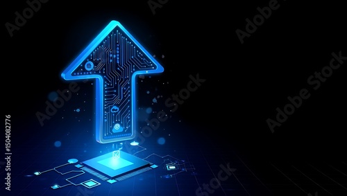Glowing Blue Up Arrow Digital Technology and Data Upload Concept