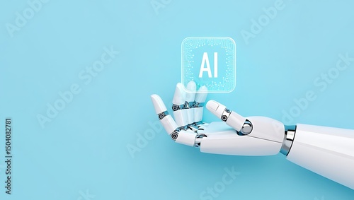 AI Technology Robotic Hand Interacting with Artificial Intelligence Interface
