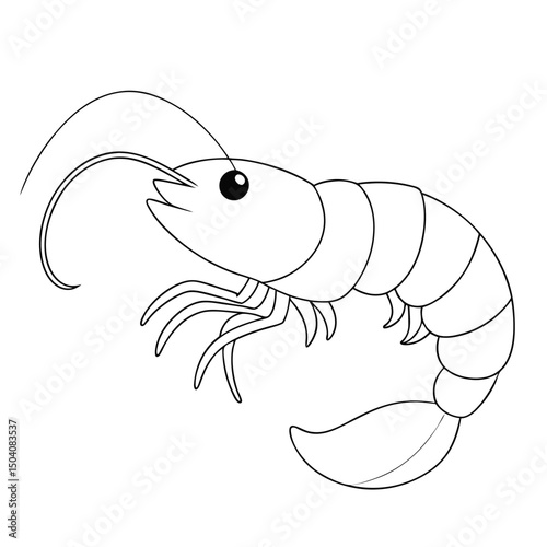 Simple shrimp line art shows a tasty seafood in a minimalistic drawing
