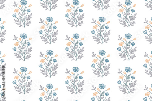 modern floral sketch, seamless repeat design, cotton flower outline, nature inspired texture, home textile pattern

