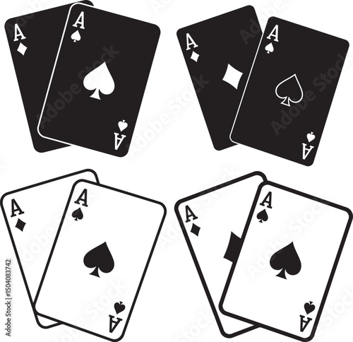 Two Aces Playing Cards Poker Casino Icon Silhouette Vector Illustration