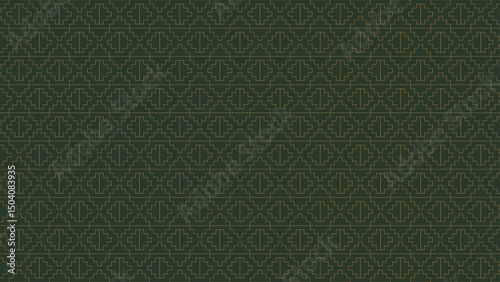 seamless pixelated triangle and square pattern line art. Green background and gold line wallpaper vector, for digital and print purpose.