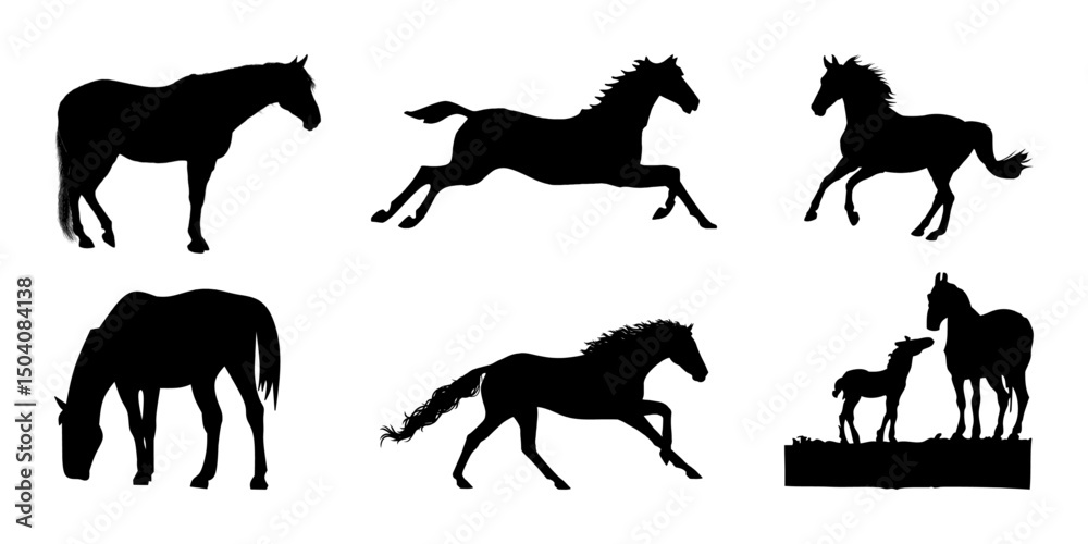 Fototapeta premium silhouettes of horses. icon set of horses in vector's