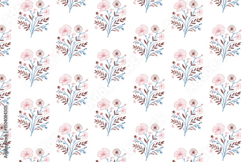 seamless pattern sketch, floral line art design, cotton rose print, minimal textile texture, one line wallpaper pattern

