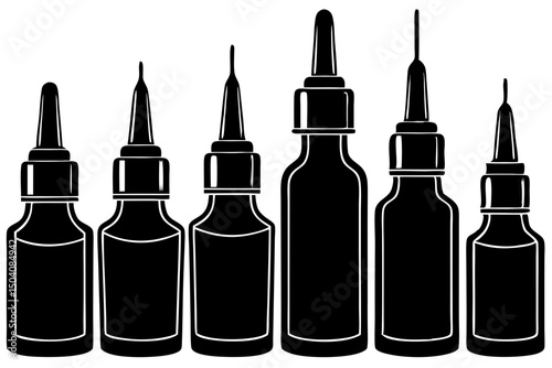 Collection of Glass Dropper Bottles Various Sizes and Shapes, dropper, bottles, glass, packaging, containers, liquids, visual, selection, shapes, minimalist, picture, mockup, elements, cosmetics, opti