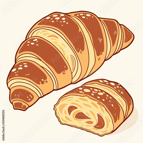 Realistic vector artwork of a fresh, golden croissant — perfect for bakery and food design projects.