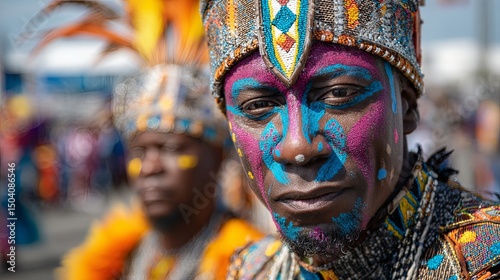 Colorful Face Painted Man at Mashramani Festival