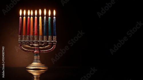 Glowing Kwanzaa Kinara with Five Lit Candles in Dark