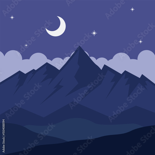 mountain landscaped vector illustration template graphic design . savanna and nature night view sign or symbol for adventure and wanderlust travel business