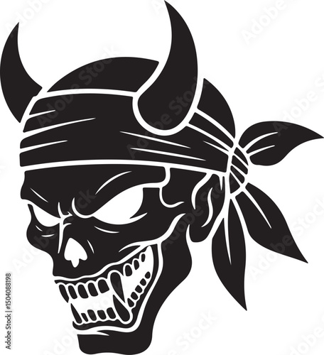 Pirate Skull Vector – Vintage Buccaneer Head with Red Bandana Illustration | Bold and Striking silhouette of a Skull with a Red Bandana