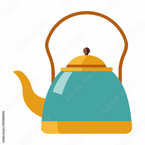 Tea kettle with hot tea vector on white background.
