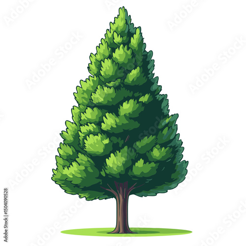 Vector illustration of a tall green tree with lush foliage and a sturdy trunk set against a plain background