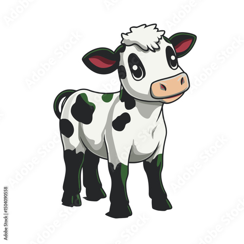 Cartoon cow character in a playful pose showcasing a fun and friendly design ideal for children's content