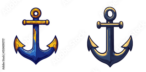 Unique vector cartoon anchors featuring vibrant colors and distinct designs for nautical themes