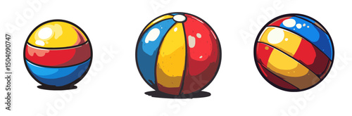 Colorful beach balls in vector style showcase playful summer fun at the seaside during warm sunny days filled with laughter and entertainment