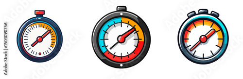 Colorful cartoon gauges representing speed and measurement in a playful design