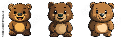 Cute cartoon bears in various poses showcase their playful expressions and friendly demeanor in a vibrant 2D vector style