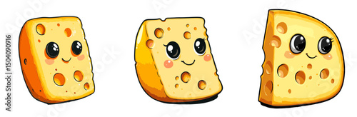 Playful cartoon cheese characters in a bright and colorful vector style showcasing different expressions and shapes