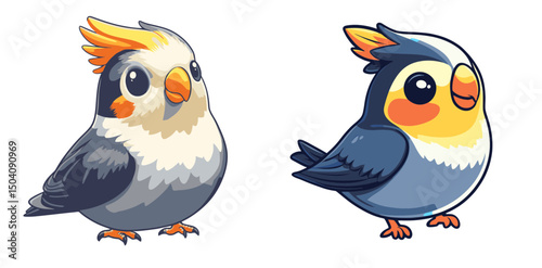 Cute cartoon birds perched side by side in a colorful 2D vector style illustration suitable for kids and animation projects