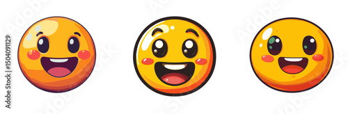Bright and cheerful cartoon faces expressing happiness in a playful vector art style for kids and joyful themes
