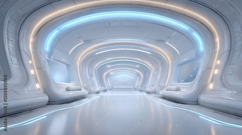 Naklejka premium Sleek, futuristic interior design of a corridor.