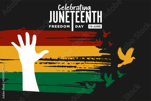 Juneteenth Freedom Day greeting banner or background card. Celebrating African-American history, culture, and the annual U.S. holiday honoring emancipation and heritage.