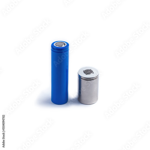 Blue and silver batteries on white, Lithium Ion batteries, Batteries power source