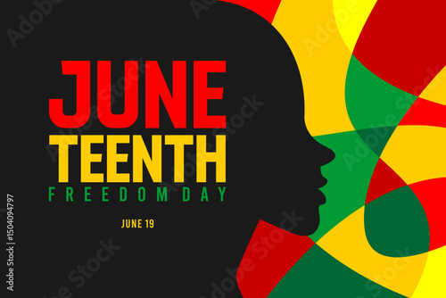Juneteenth Freedom Day greeting banner or background card. Celebrating African-American history, culture, and the annual U.S. holiday honoring emancipation and heritage.