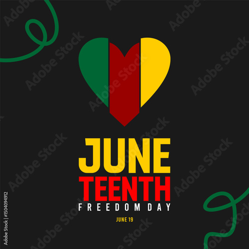 Juneteenth Freedom Day greeting banner or background card. Celebrating African-American history, culture, and the annual U.S. holiday honoring emancipation and heritage.
