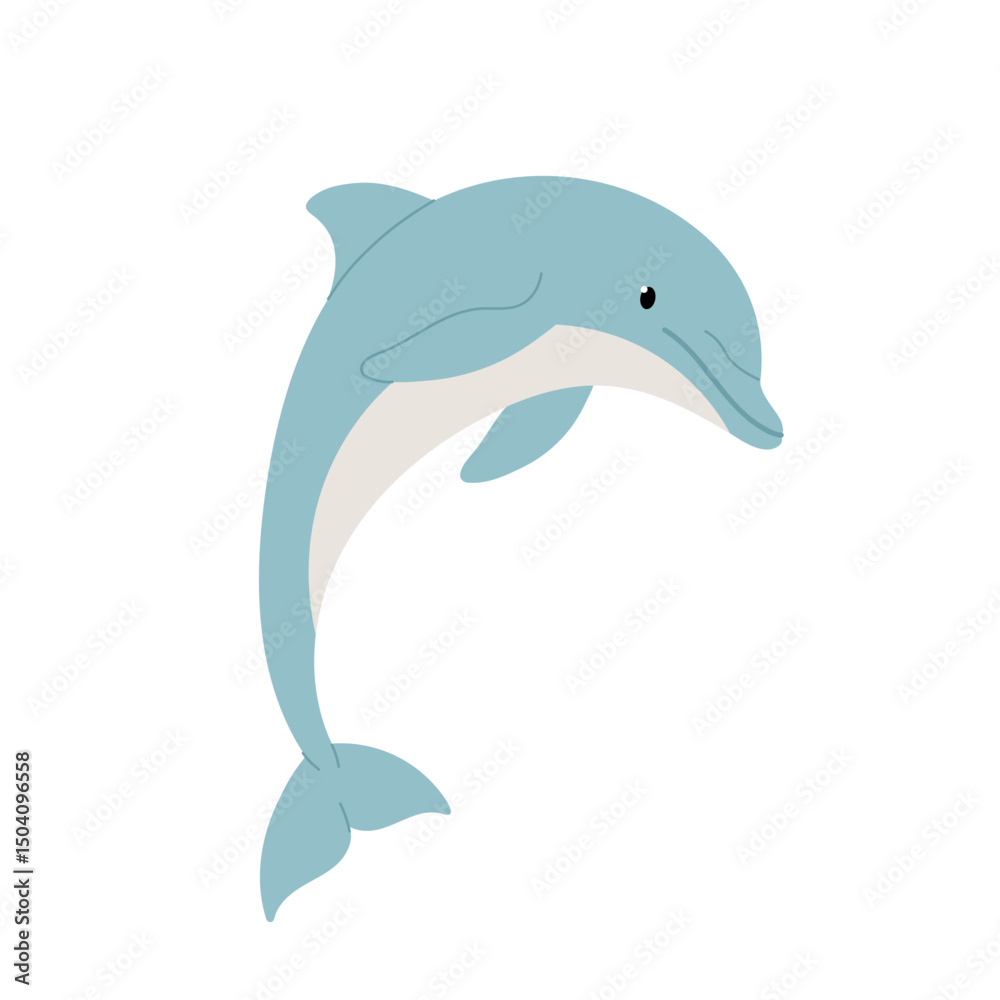 Obraz premium Dolphin. Sea fish. Marine or oceanic animal. Dolphinarium. Kids cartoon sea character on white background.
