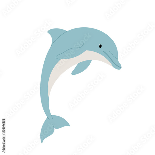 Dolphin. Sea fish. Marine or oceanic animal. Dolphinarium. Kids cartoon sea character on white background.