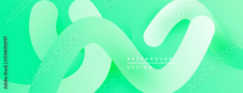 Abstract fluid shapes, vibrant green hues, smooth gradients. Modern design, flowing forms create dynamic visual texture.