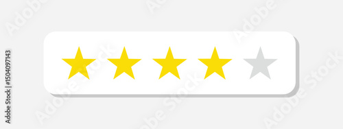 Four stars rate icon. 4,0 stars customer product rating review flat icon. Customer review with five yellow stars. Service satisfaction, quality, good rate vector illustration