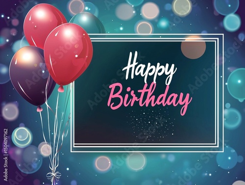 Vector birthday card with photo frame and 