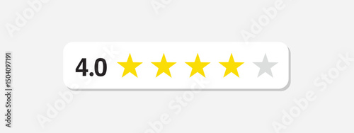 Four stars rate icon. 4,0 stars customer product rating review flat icon. Customer review with five yellow stars. Service satisfaction, quality, good rate vector illustration