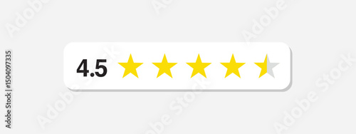 Five stars rate icon. 4,5 stars customer product rating review flat icon. Customer review with five yellow stars. Service satisfaction, quality, good rate vector illustration