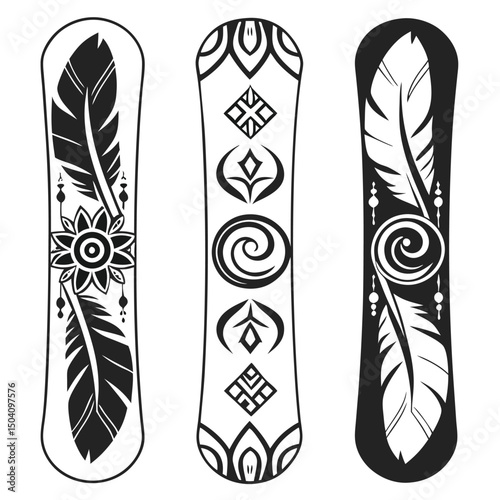 Winter sports and activities illustrated with various gear, snowy landscapes, and seasonal elements featuring snowboards and skis