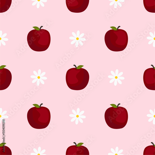 Cartoon red apple seamless pattern