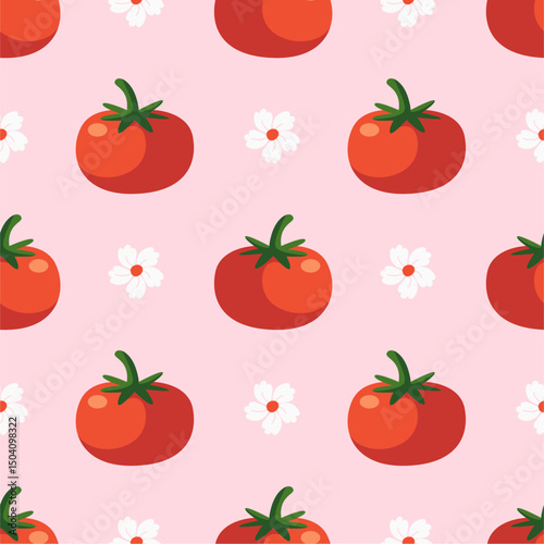 Red tomato vector seamless pattern.