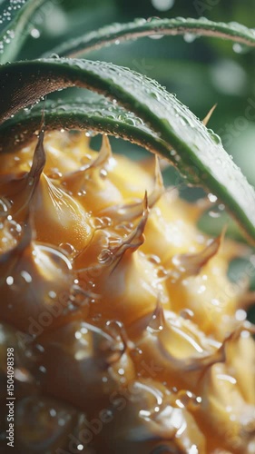 Fresh pineapple close-up showcasing juicy texture and vibrant details in natural light