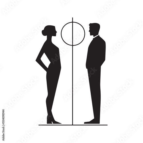 Vector illustration of a man and woman walking away from each other, symbolizing separation, breakup, or emotional distance in a relationship