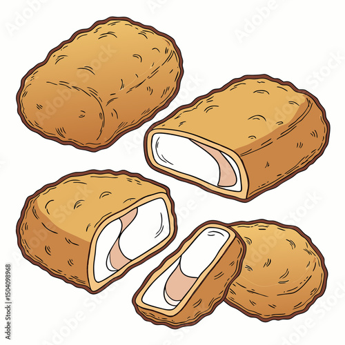Realistic vector artwork of crispy chicken nuggets, perfect for food design, packaging, or culinary illustrations.