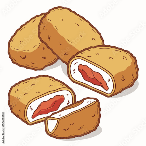 Realistic vector artwork of crispy chicken nuggets, perfect for food design, packaging, or culinary illustrations.