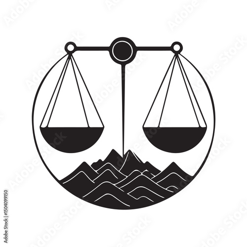 This scale icon vector features a simple and modern design depicting a weight measuring tool with symmetrical balance isolated on white background.