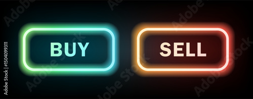 Green Buy and Red Sell Button in Neon Futuristic Style for Choice of Stock and Cryptocurrency Trading Concepts in Vector Illustration