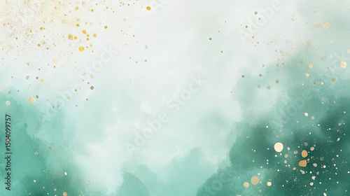 Abstract teal and gold background with speckled design.