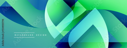 Abstract flowing shapes, vibrant blues, greens create modern background. Minimalist design suggests technology, innovation.