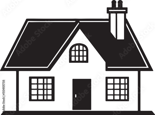 Vector illustration of a residential house model or building with a roof and window, ideal for real estate or property business icons