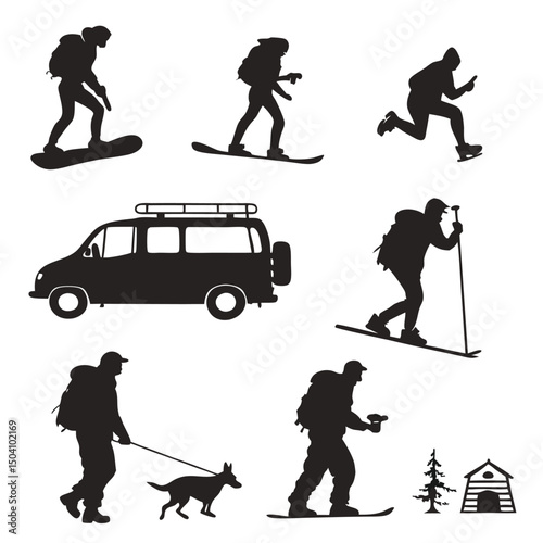 Skiing and Snowboarding Thin Line Icons - Editable Stroke